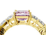 Yellow gold Fancy Pink Asscher Cut Solitaire Princess Side Stone Engraved Band Prong Setting Ring_4