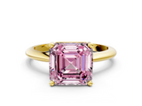 Yellow gold Fancy Pink Asscher  Cut Solitaire Ring with Four-Prong Setting on a Classic Band