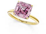 Yellow gold Fancy Pink Asscher  Cut Solitaire Ring with Thin Band and Four-Prong Setting_23
