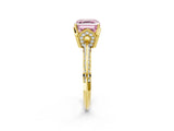 Yellow gold Fancy Pink Asscher Cut Solitaire Split Shank Pave Diamond Engagement Ring with Four-Prong Setting_2