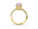 Yellow gold Fancy Pink Asscher Cut Solitaire Split Shank Pave Diamond Engagement Ring with Four-Prong Setting_3
