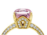 Yellow gold Fancy Pink Asscher Cut Solitaire Split Shank Pave Diamond Engagement Ring with Four-Prong Setting_4