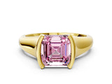 Yellow gold Fancy Pink Asscher Cut Solitaire Tension Set Diamond Ring with Split Shank Band