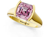Yellow gold Fancy Pink Asscher Cut Solitaire Tension Set Diamond Ring with Split Shank Band_1
