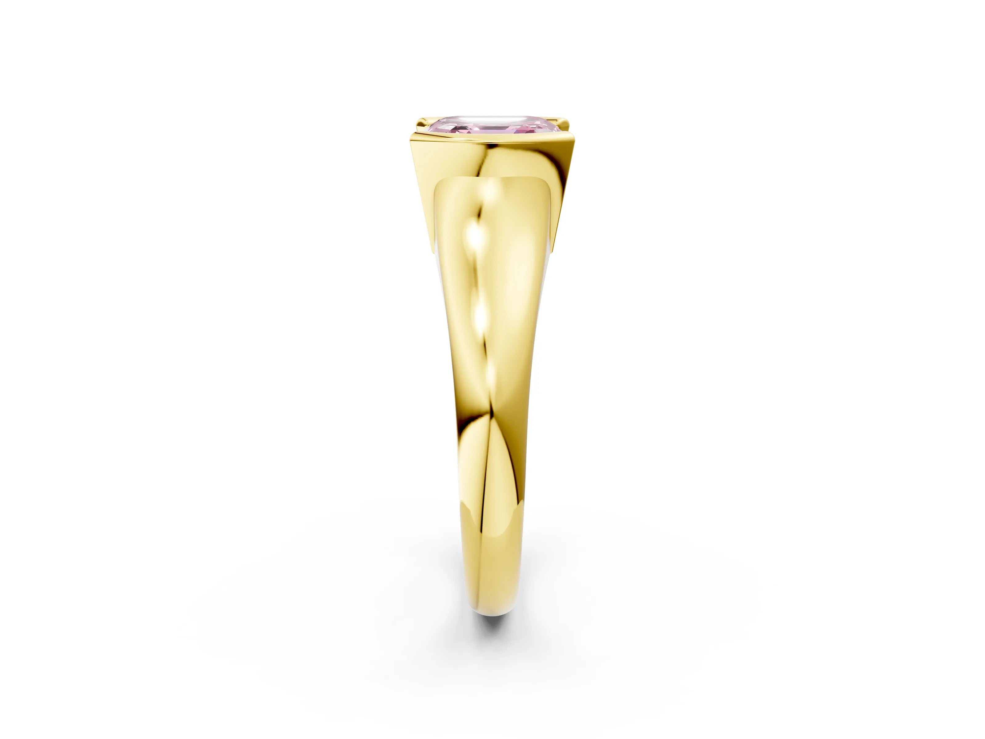 Yellow gold Fancy Pink Asscher Cut Solitaire Tension Set Diamond Ring with Split Shank Band_2