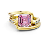 Yellow gold Fancy Pink Asscher Cut Solitaire Tension-Set Diamond Split Shank Ring_12