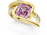 Yellow gold Fancy Pink Asscher Cut Solitaire Tension-Set Diamond Split Shank Ring_13