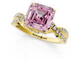 Yellow gold Fancy Pink Asscher Cut Solitaire Twist Pave Diamond Engagement Ring with Prong Setting_1