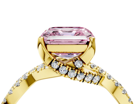Yellow gold Fancy Pink Asscher Cut Solitaire Twist Pave Diamond Engagement Ring with Prong Setting_28