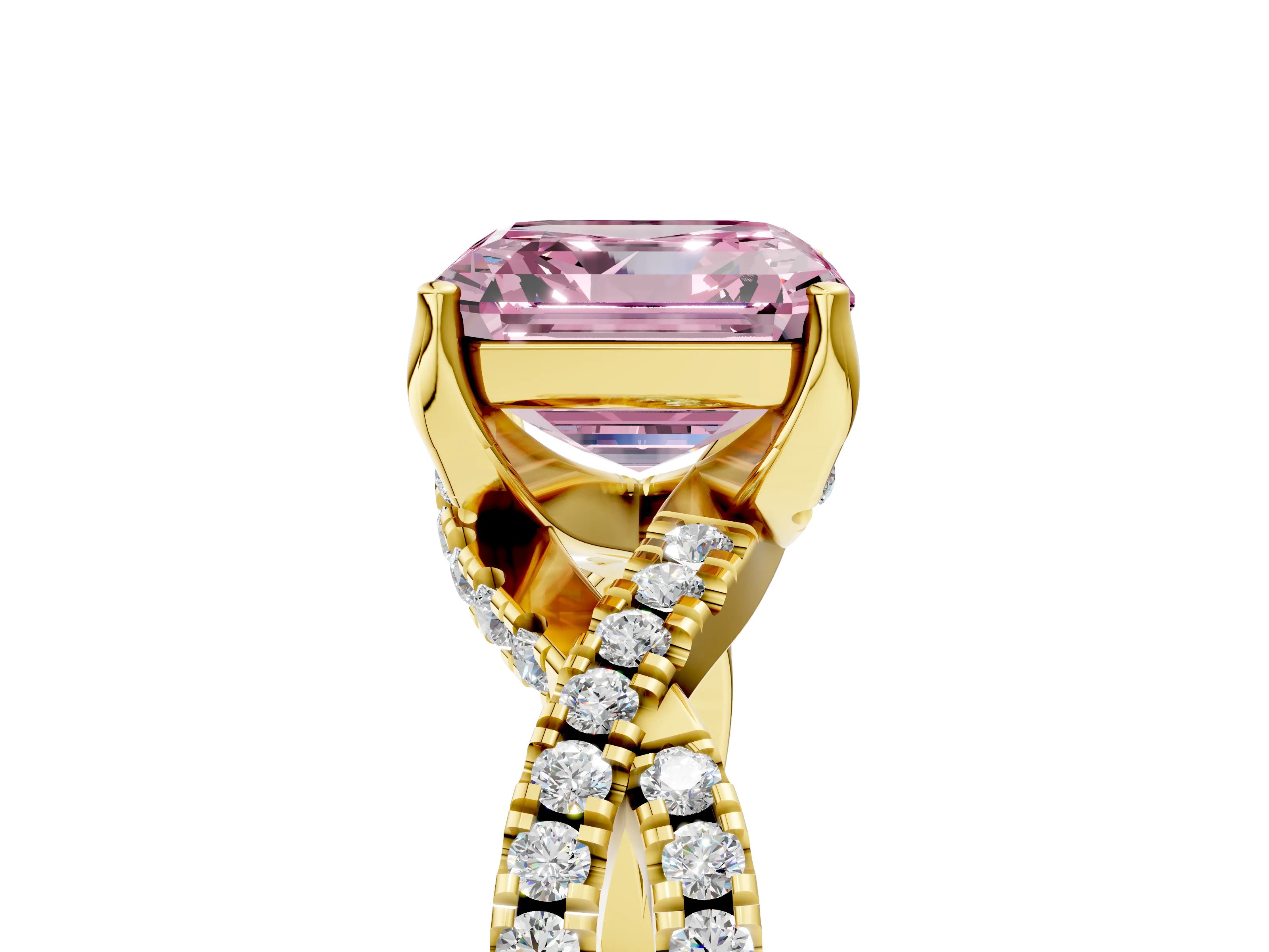Yellow gold Fancy Pink Asscher Cut Solitaire Twist Pave Diamond Engagement Ring with Prong Setting_29
