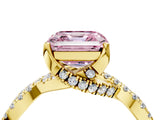 Yellow gold Fancy Pink Asscher Cut Solitaire Twist Pave Diamond Engagement Ring with Prong Setting_4