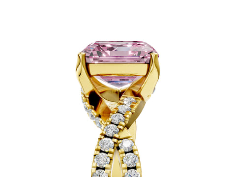 Yellow gold Fancy Pink Asscher Cut Solitaire Twist Pave Diamond Engagement Ring with Prong Setting_5