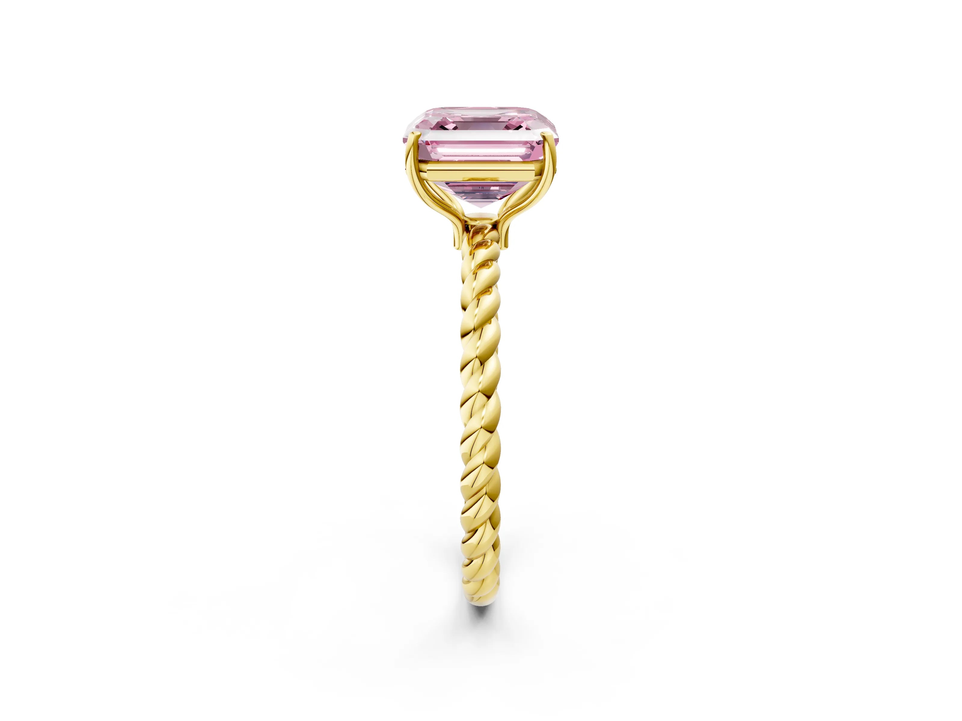 Yellow gold Fancy Pink Asscher Cut Solitaire Twisted Band 4-Prong Ring_2