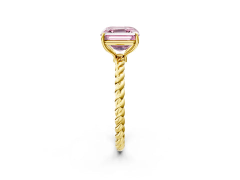 Yellow gold Fancy Pink Asscher Cut Solitaire Twisted Band 4-Prong Ring_2