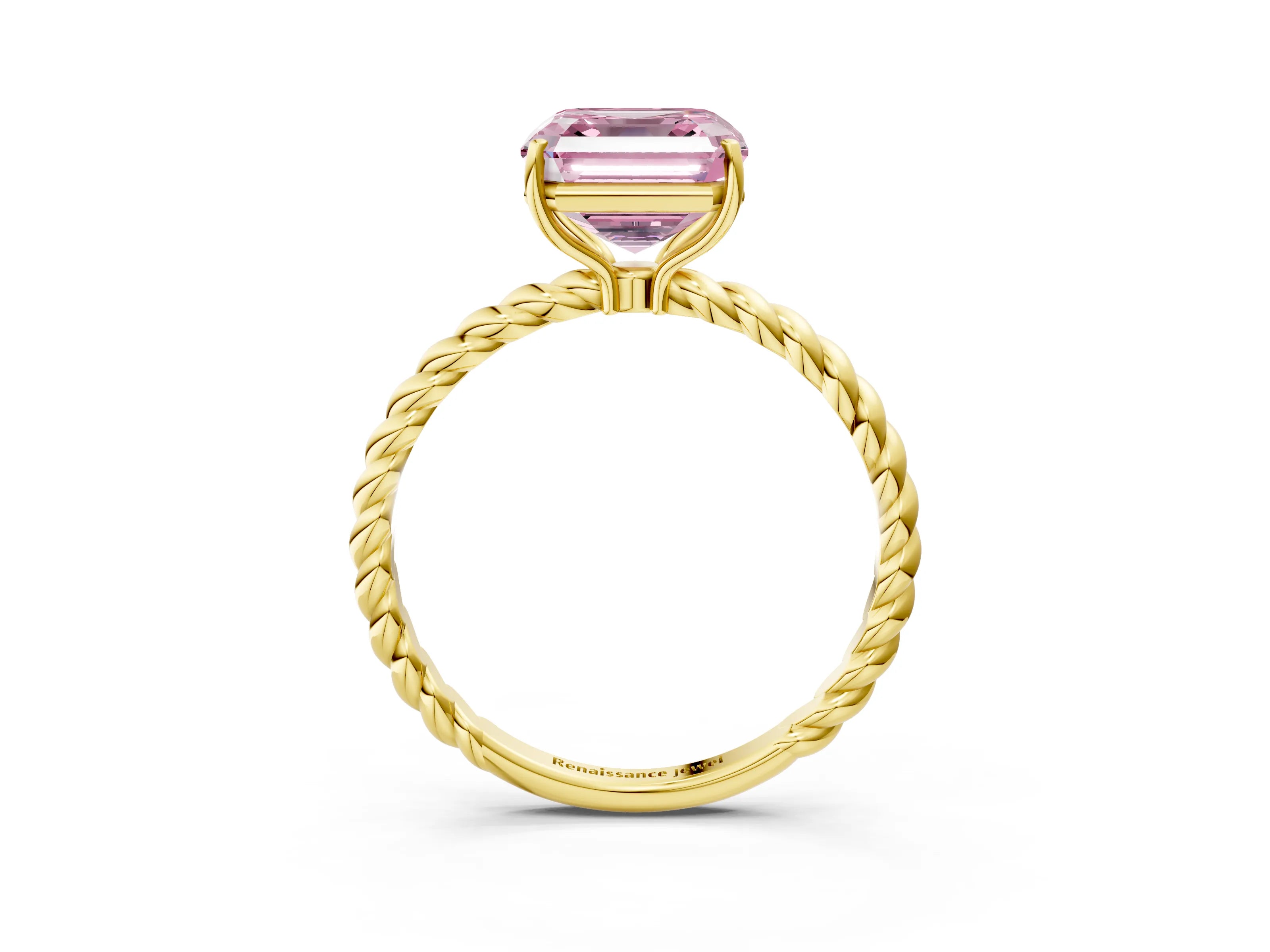 Yellow gold Fancy Pink Asscher Cut Solitaire Twisted Band 4-Prong Ring_3