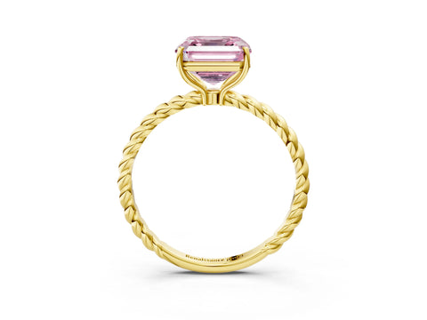 Yellow gold Fancy Pink Asscher Cut Solitaire Twisted Band 4-Prong Ring_3