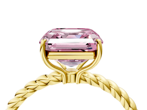 Yellow gold Fancy Pink Asscher Cut Solitaire Twisted Band 4-Prong Ring_4