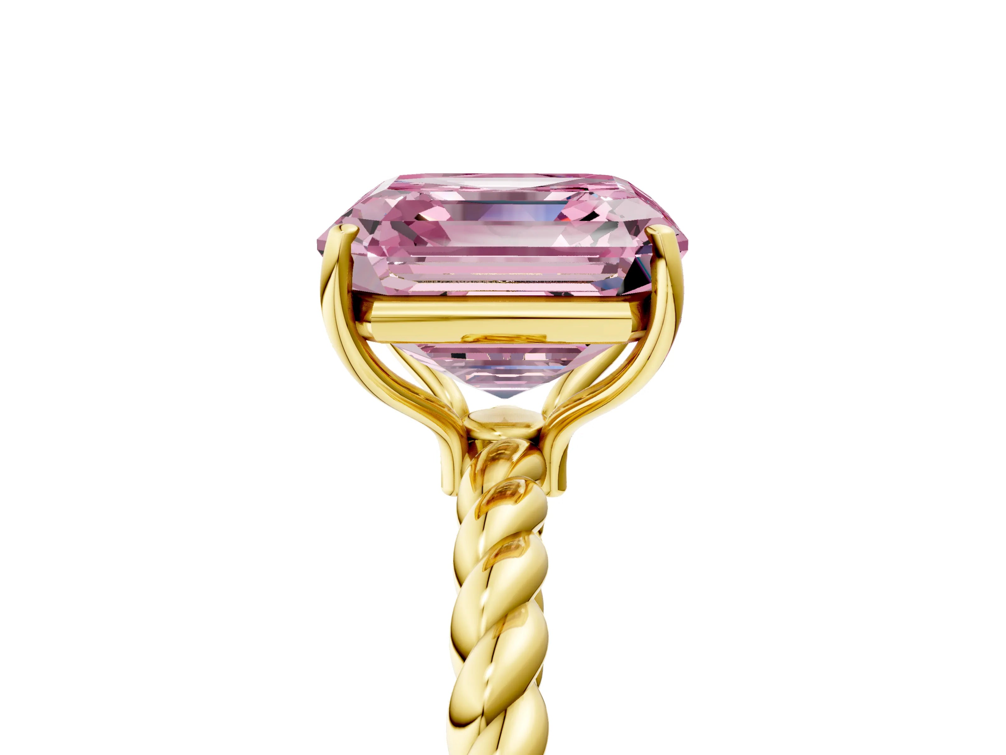 Yellow gold Fancy Pink Asscher Cut Solitaire Twisted Band 4-Prong Ring_5