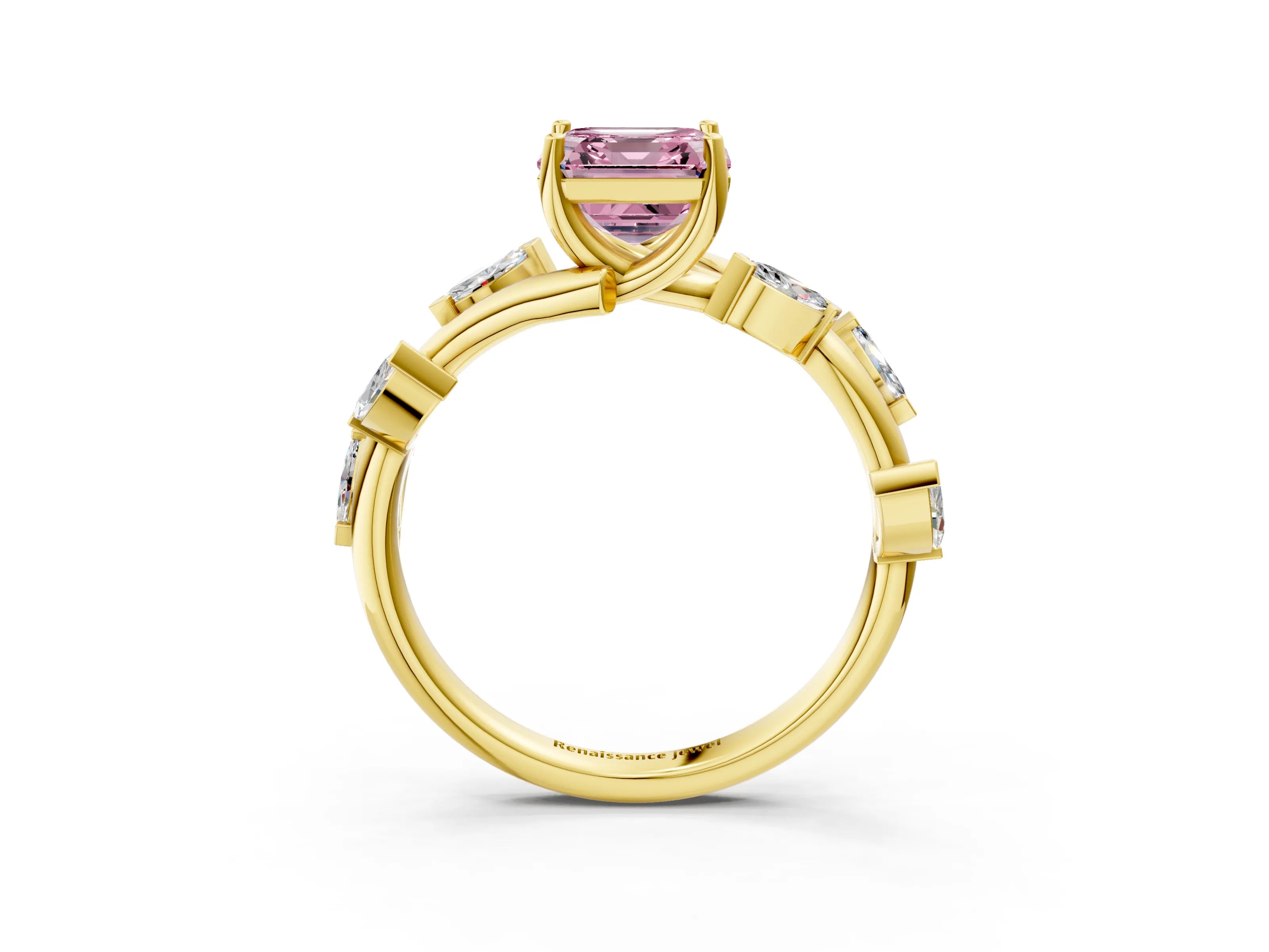 Yellow gold Fancy Pink Asscher Cut Solitaire Twisted Band Marquise Accent Prong Setting Ring_3