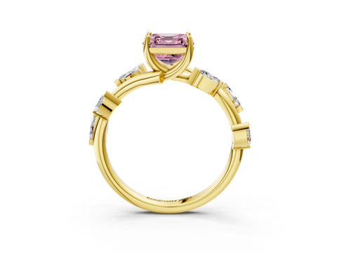 Yellow gold Fancy Pink Asscher Cut Solitaire Twisted Band Marquise Accent Prong Setting Ring_3