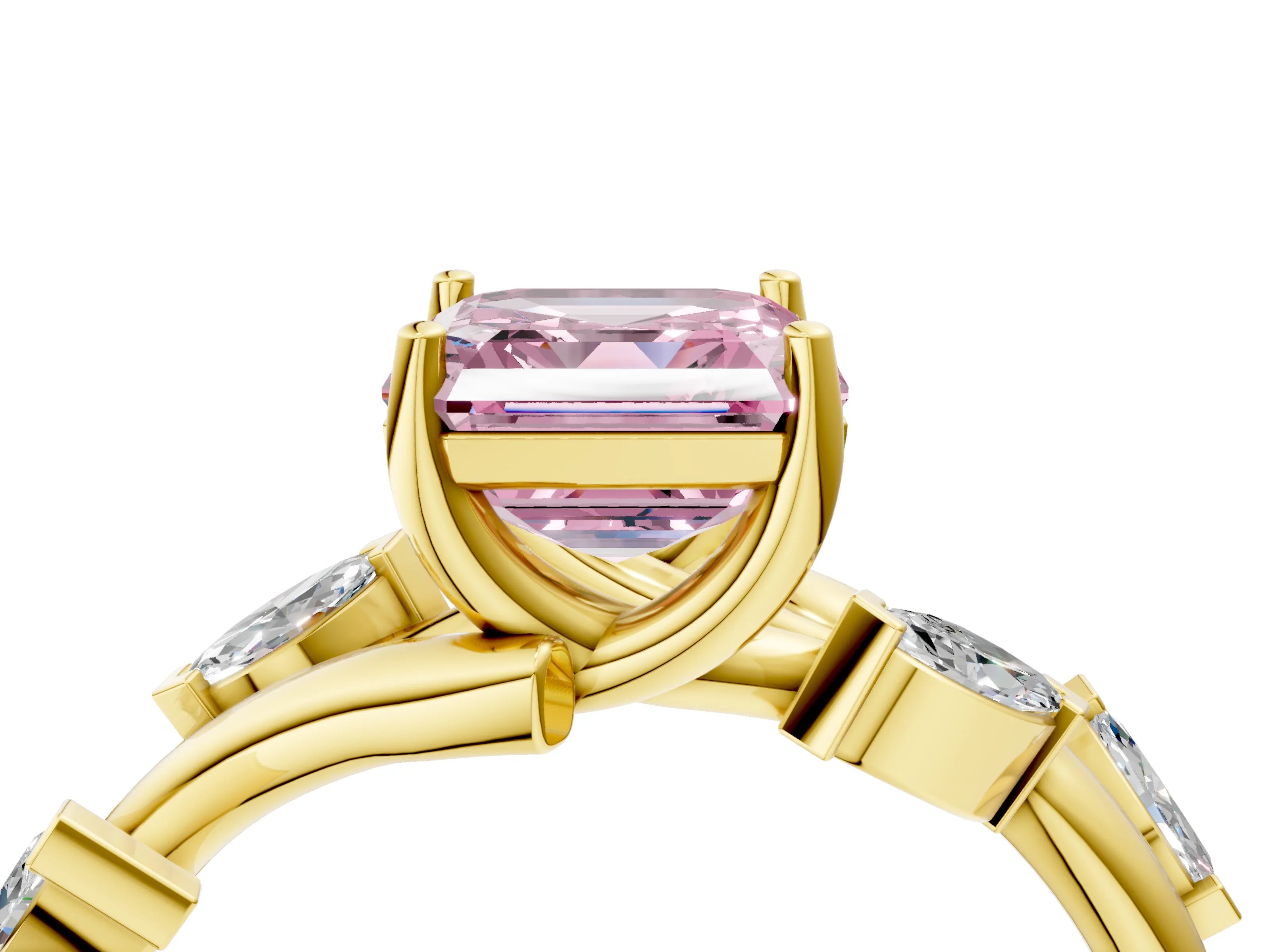 Yellow gold Fancy Pink Asscher Cut Solitaire Twisted Band Marquise Accent Prong Setting Ring_4