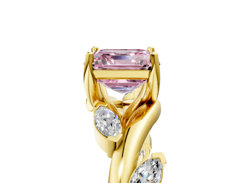 Yellow gold Fancy Pink Asscher Cut Solitaire Twisted Band Marquise Accent Prong Setting Ring_5