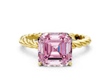 Yellow gold Fancy Pink Asscher  Cut Solitaire Twisted Band with Four-Prong Setting_29