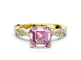 Yellow gold Fancy Pink Asscher Cut Solitaire Twisted Pave Band with Four-Prong Setting_3