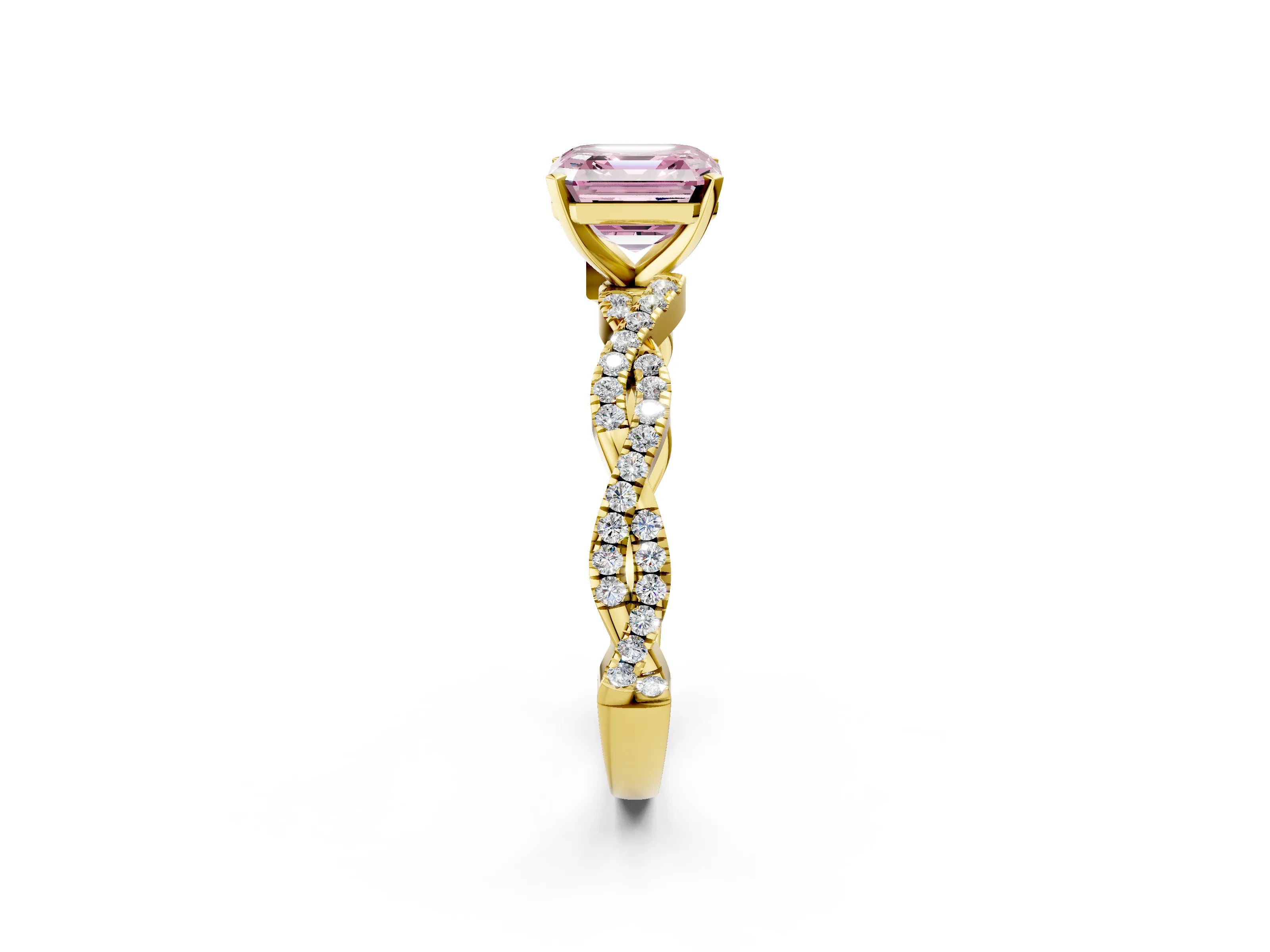 Yellow gold Fancy Pink Asscher Cut Solitaire Twisted Pave Band with Four-Prong Setting_5