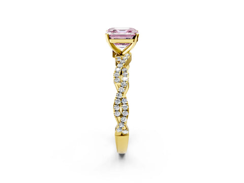 Yellow gold Fancy Pink Asscher Cut Solitaire Twisted Pave Band with Four-Prong Setting_5