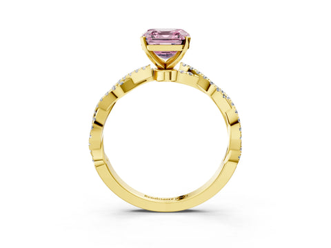 Yellow gold Fancy Pink Asscher Cut Solitaire Twisted Pave Band with Four-Prong Setting_6