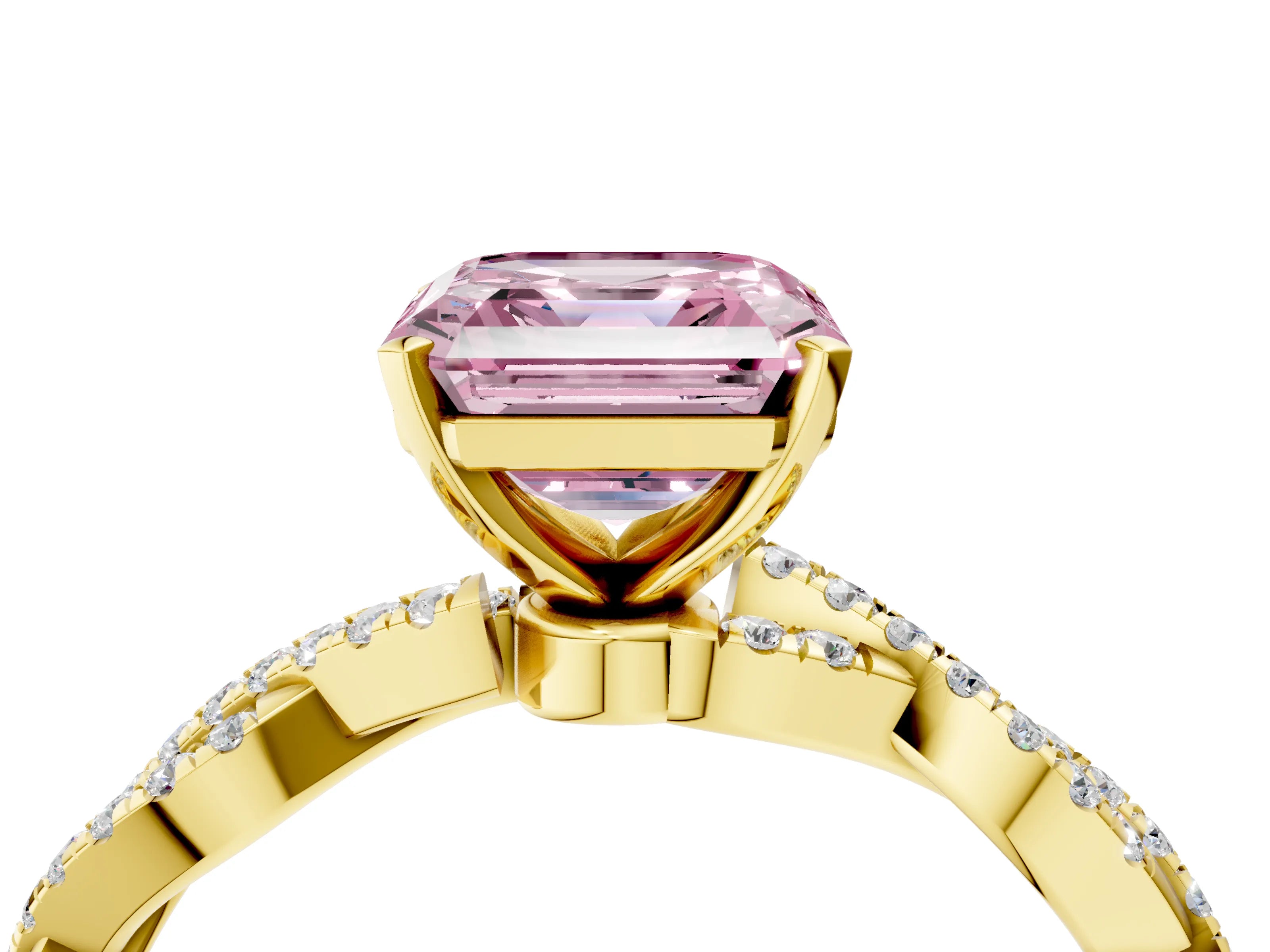 Yellow gold Fancy Pink Asscher Cut Solitaire Twisted Pave Band with Four-Prong Setting_7
