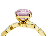 Yellow gold Fancy Pink Asscher Cut Solitaire Twisted Pave Band with Four-Prong Setting_7