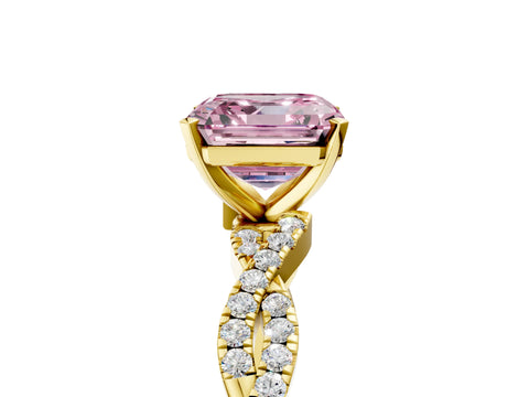 Yellow gold Fancy Pink Asscher Cut Solitaire Twisted Pave Band with Four-Prong Setting_8