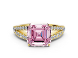 Yellow gold Fancy Pink Asscher  Cut Split Shank Pave Diamond Engagement Ring with Four-Prong Setting