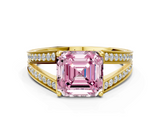 Yellow gold Fancy Pink Asscher  Cut Split Shank Pave Diamond Ring with Four-Prong Setting_18