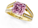 Yellow gold Fancy Pink Asscher  Cut Split Shank Pave Diamond Ring with Four-Prong Setting_19