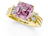 Yellow gold Fancy Pink Asscher  Cut Three-Stone Channel Set Ring with Bar Prongs_1