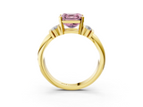 Yellow gold Fancy Pink Asscher  Cut Three-Stone Channel Set Ring with Bar Prongs_3