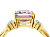 Yellow gold Fancy Pink Asscher  Cut Three-Stone Channel Set Ring with Bar Prongs_4