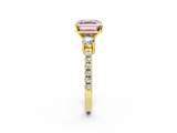 Yellow gold Fancy Pink Asscher  Cut Three-Stone Diamond Pavé Band with Prong Setting_19