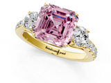 Yellow gold Fancy Pink Asscher  Cut Three-Stone Diamond Pave Band with Prong Setting_52