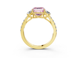 Yellow gold Fancy Pink Asscher  Cut Three-Stone Diamond Pave Band with Prong Setting_54