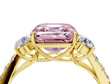 Yellow gold Fancy Pink Asscher  Cut Three-Stone Diamond Pave Band with Prong Setting_55