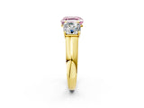 Yellow gold Fancy Pink Asscher Cut Three-Stone Diamond Ring with Prong Setting on a Classic Band_14