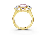 Yellow gold Fancy Pink Asscher Cut Three-Stone Diamond Ring with Prong Setting on a Classic Band_15