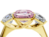 Yellow gold Fancy Pink Asscher Cut Three-Stone Diamond Ring with Prong Setting on a Classic Band_16