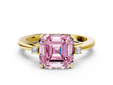 Yellow gold Fancy Pink Asscher  Cut Three-Stone Solitaire Ring with Round Accent Diamonds and Four-Prong Setting_37