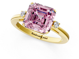 Yellow gold Fancy Pink Asscher  Cut Three-Stone Solitaire Ring with Round Accent Diamonds and Four-Prong Setting_38