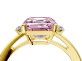 Yellow gold Fancy Pink Asscher  Cut Three-Stone Solitaire Ring with Round Accent Diamonds and Four-Prong Setting_41